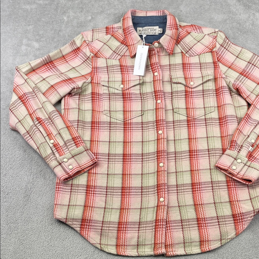 Outerknown Plaid Button Down Shirt in Red and Cream - Picture 3 of 12
